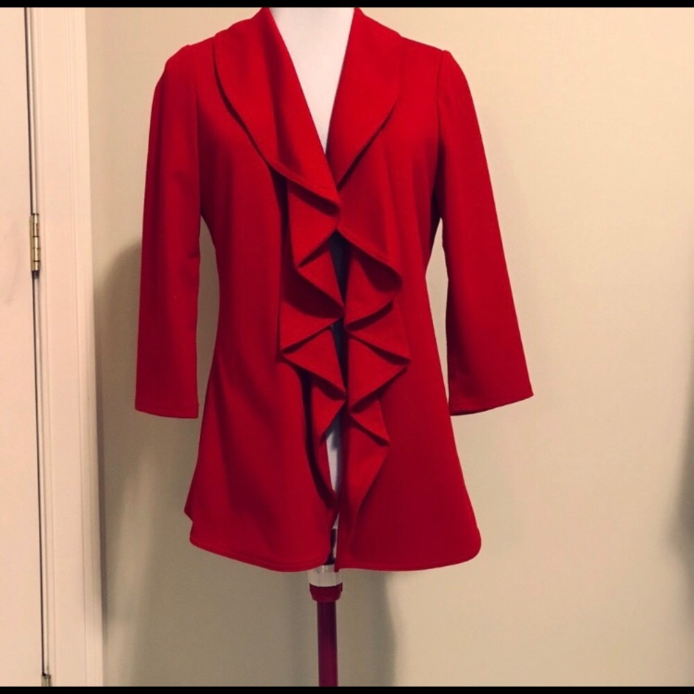 Calvin Klein Ruffle Red Blazer 6P - Picture 3 of 9